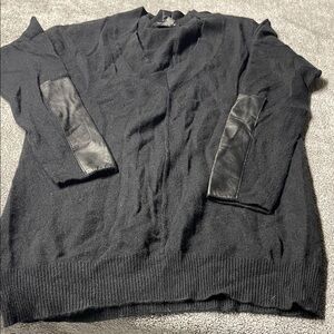 woman's Black Crewneck Sweater with Leather Elbow Patches